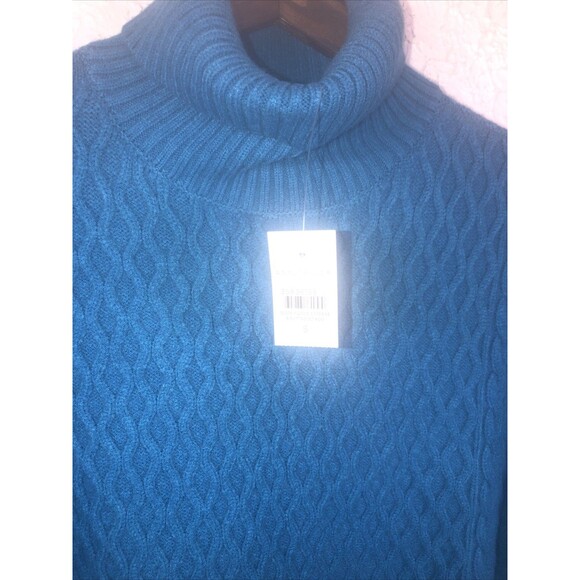 Ann Taylor NWT Women's  Turtleneck Sweater SZ M blue Chunky Fisherman Cable Knit - Picture 5 of 10